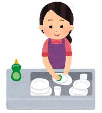 食器を洗っている女の人のイラスト